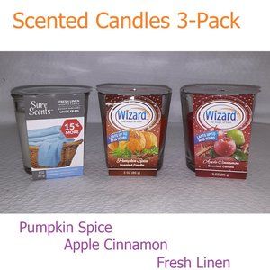 Scented Candles (3-Pack) Pumpkin Spice - Apple Cinnamon - Fresh Linen